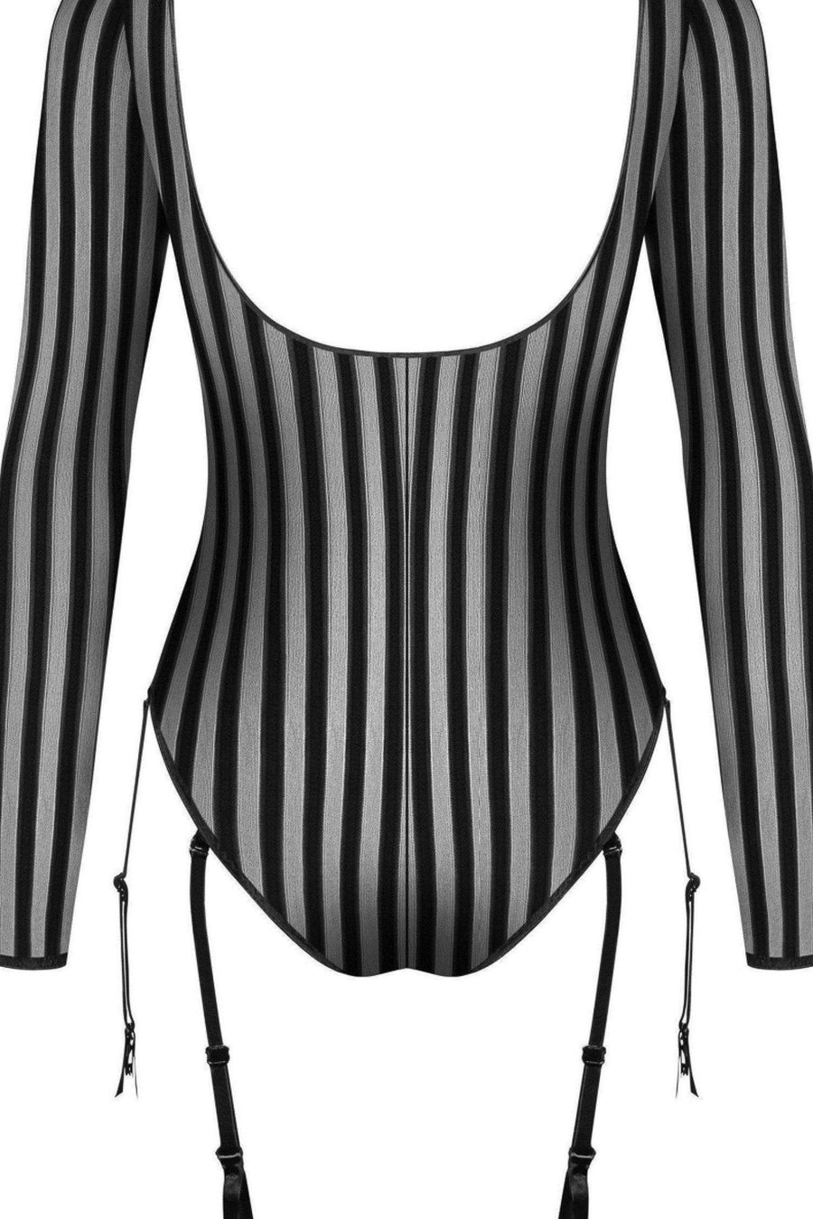 Noir Handmade Tulle Bodysuit with Suspenders in Black 