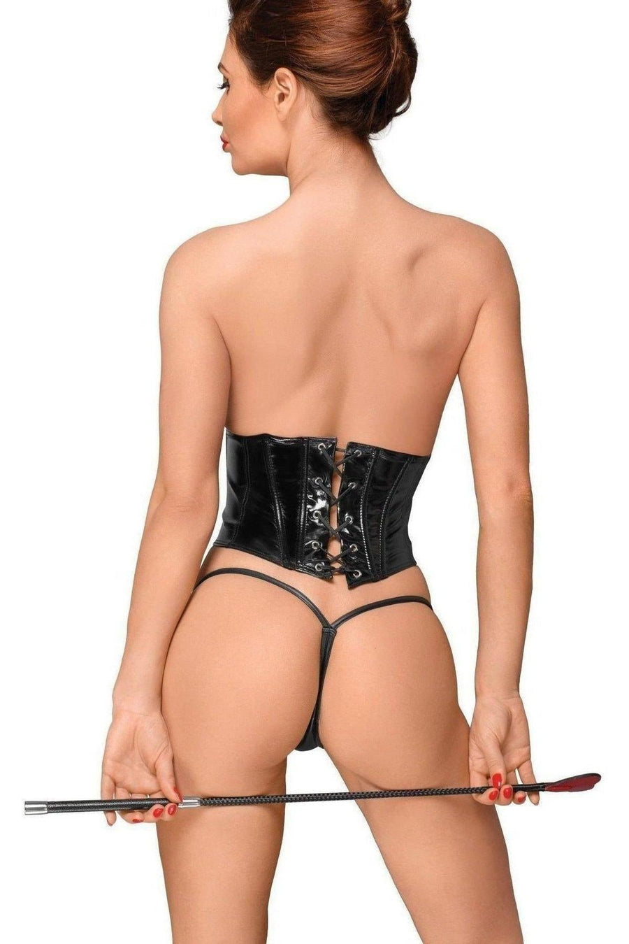Noir Handmade Underbust PVC Mini Corset in Black PVC Vinyl Coat