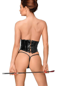 Noir Handmade Underbust PVC Mini Corset in Black PVC Vinyl Coat
