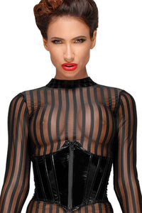 Noir Handmade Underbust PVC Mini Corset in Black PVC Vinyl Coat