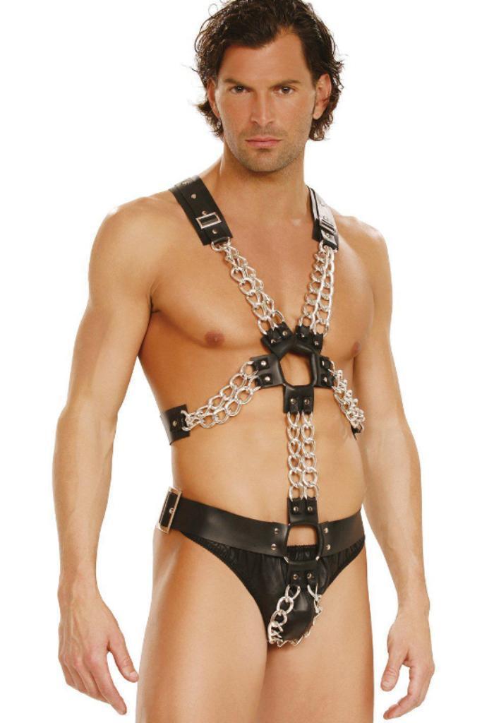 Unisex Leather Harness with Chains-Elegant Moments-SEXYSHOES.COM