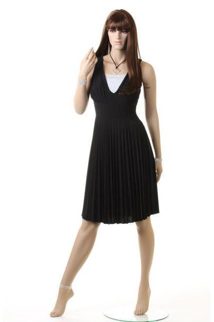V Neck Pleated Dress-Black-American One-Black-Dress Sale-SEXYSHOES.COM