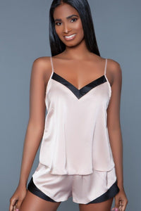 BeWicked V Neck Satin Sleepwear Set in Ivory  from SexyShoes.com