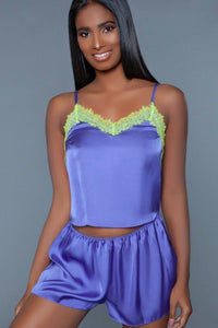 BeWicked V Neck Satin Sleepwear Set in Purple  from SexyShoes.com