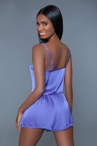 BeWicked V Neck Satin Sleepwear Set in Purple 