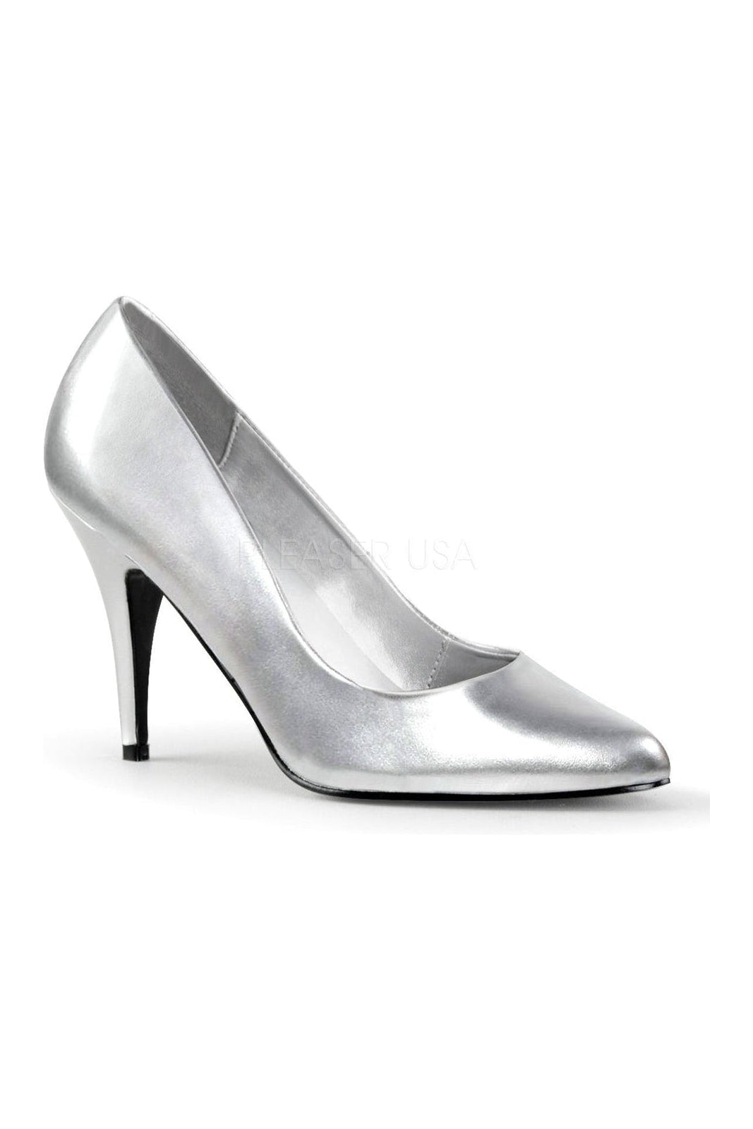 VANITY-420 Pump | Silver Faux Leather-Pleaser-Silver-Pumps-SEXYSHOES.COM