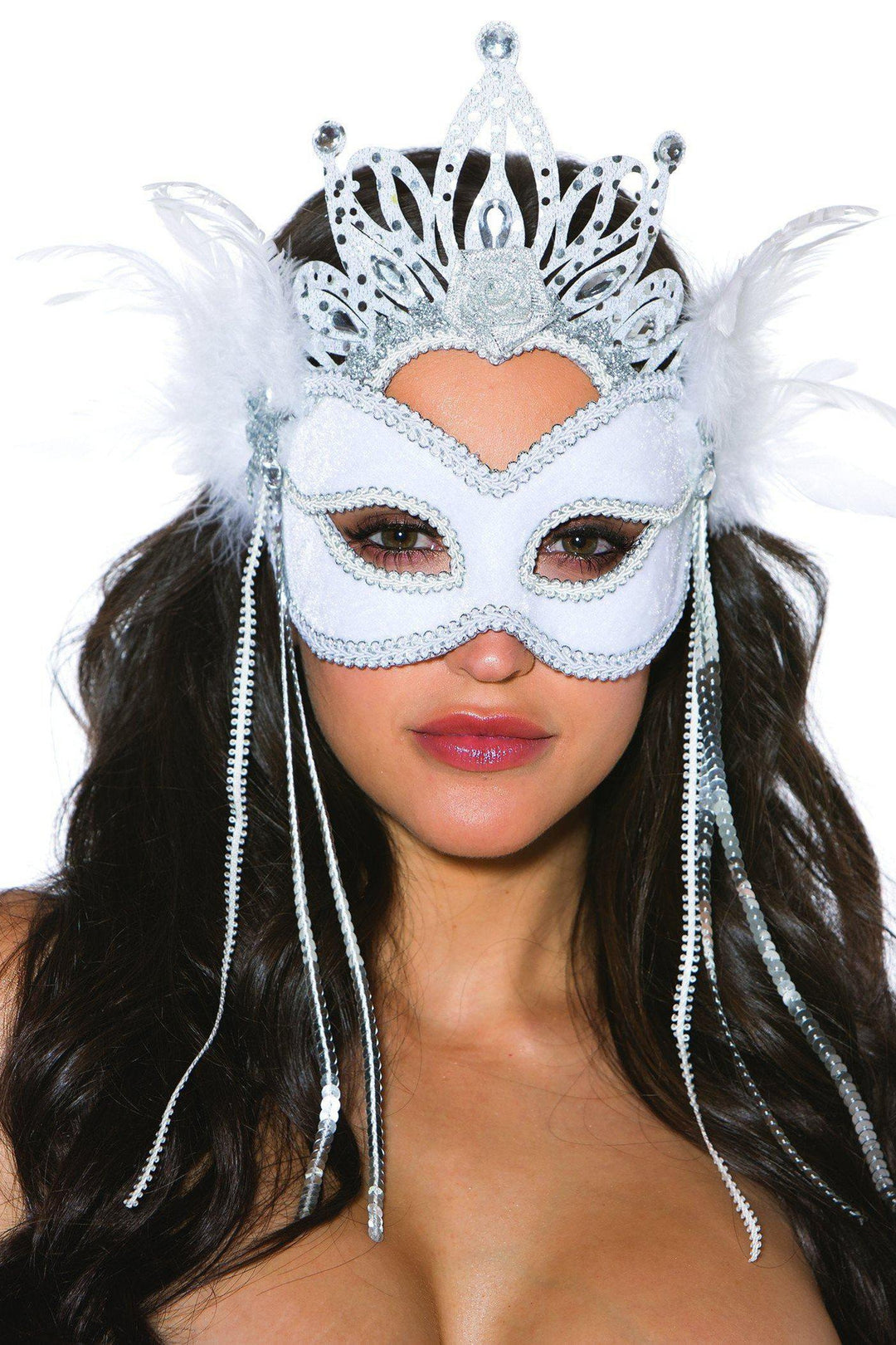 Velvet Ice Queen Mask-Costume Headwear-Shirley of Hollywood-White-O/S-SEXYSHOES.COM