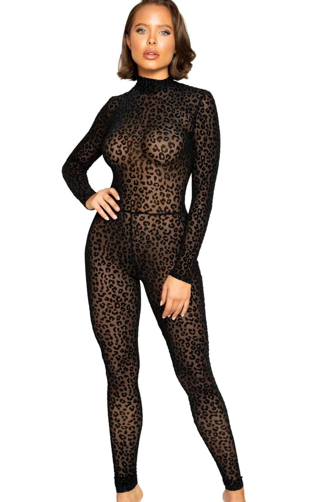 Roma Dancewear Velvet Leopard Bodystocking in Black  from SexyShoes.com