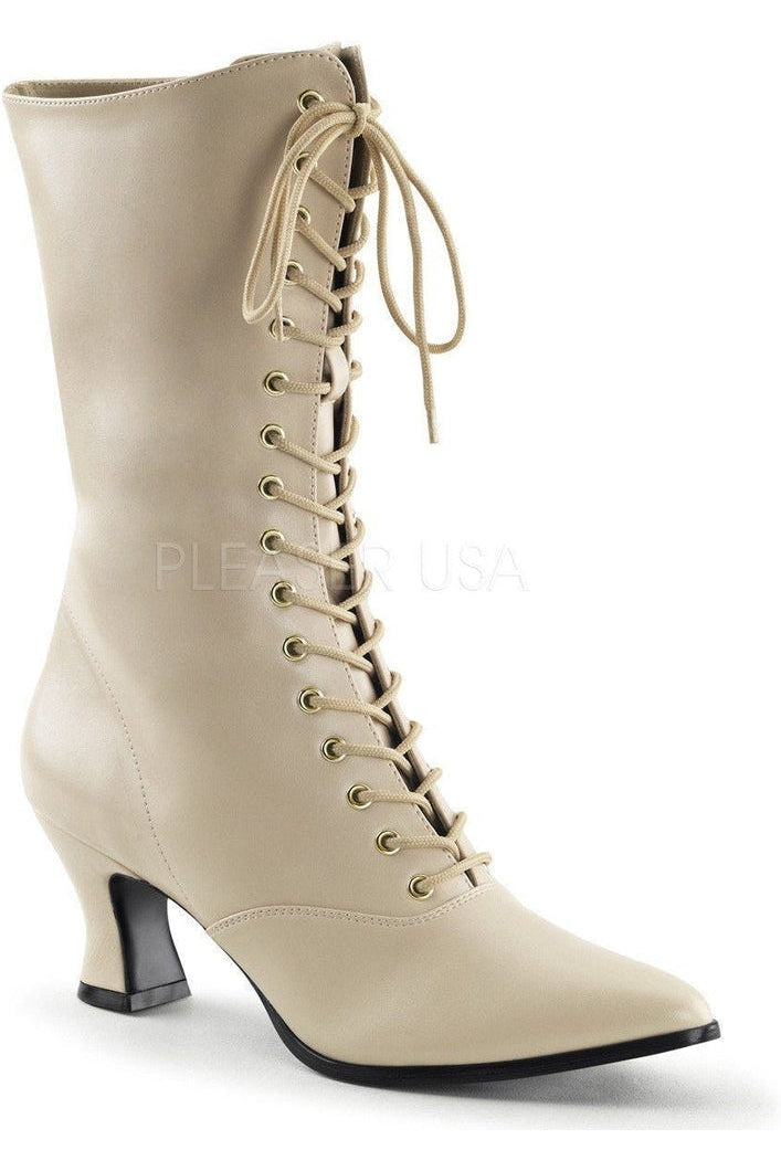 VICTORIAN-120 Ankle Boot | Bone Faux Leather-Funtasma-Bone-Ankle Boots-SEXYSHOES.COM