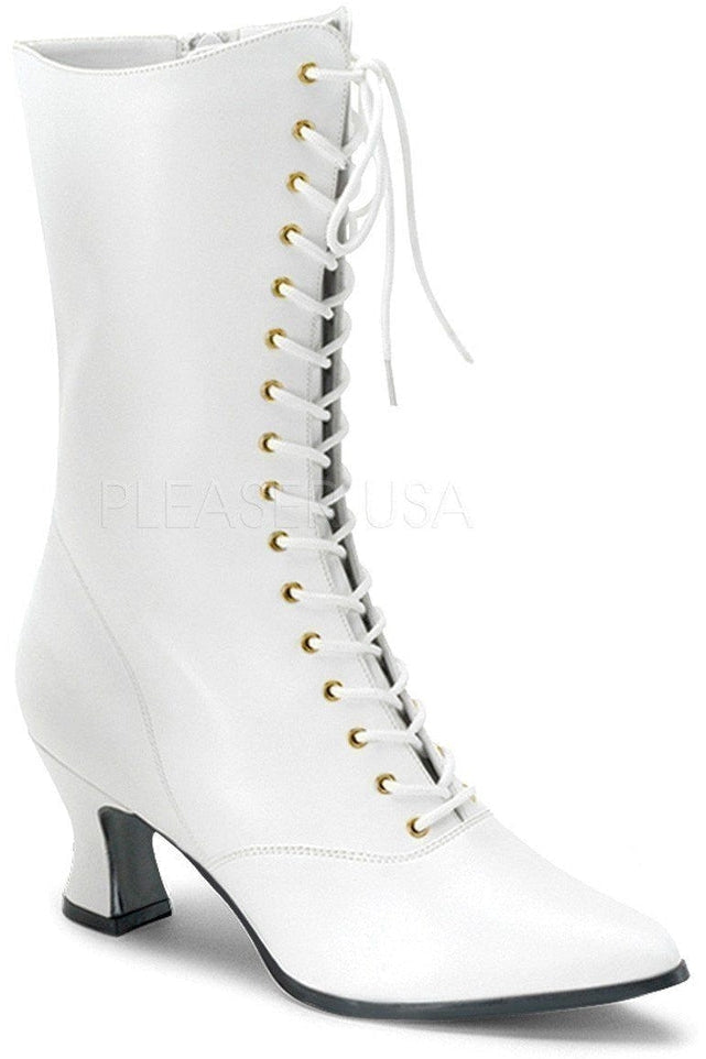 VICTORIAN-120 Ankle Boot | White Faux Leather-Funtasma-White-Ankle Boots-SEXYSHOES.COM