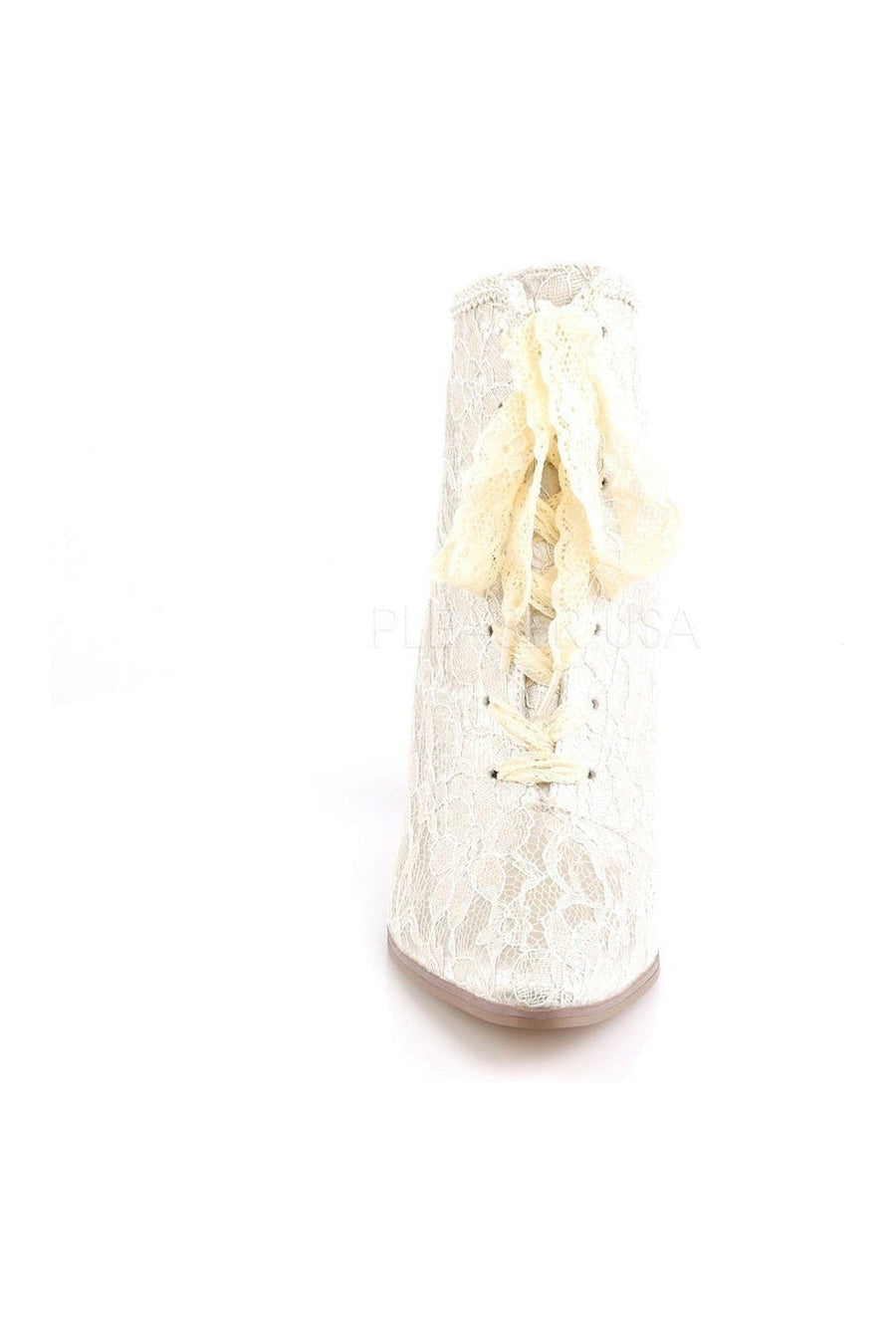 Fabulicious VICTORIAN-30 Ankle Boot in Ivory Satin
