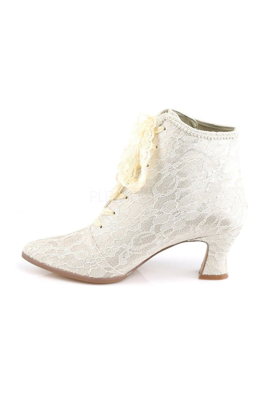 Fabulicious VICTORIAN-30 Ankle Boot in Ivory Satin