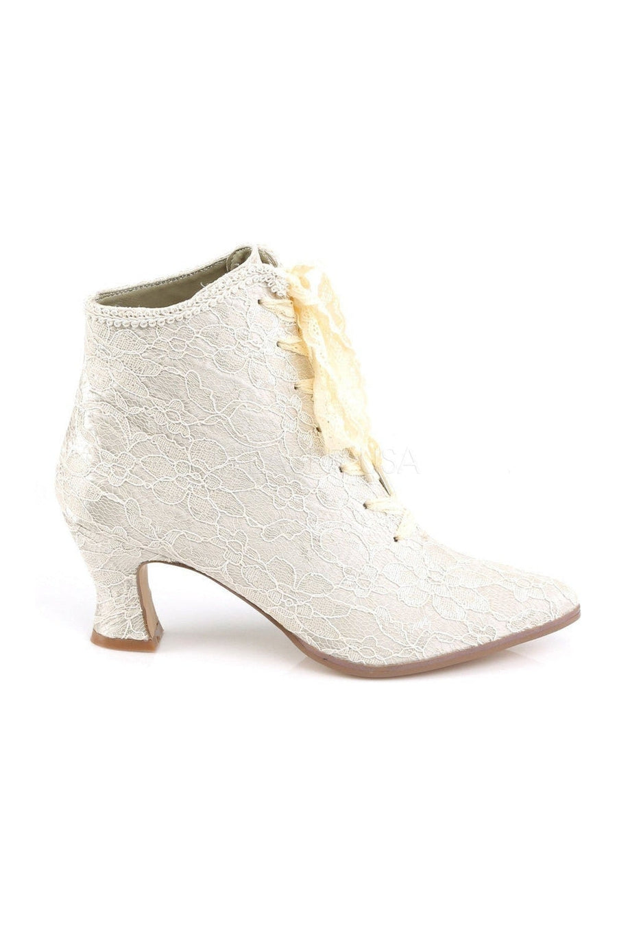 Fabulicious VICTORIAN-30 Ankle Boot in Ivory Satin