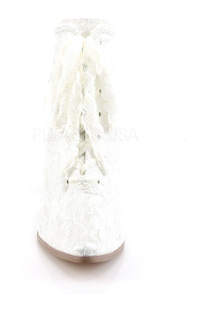 Fabulicious VICTORIAN-30 Ankle Boot in Ivory Satin