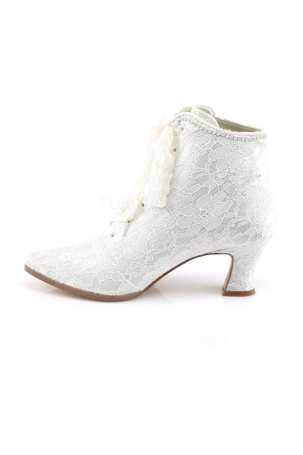 Fabulicious VICTORIAN-30 Ankle Boot in Ivory Satin
