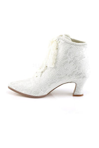 Fabulicious VICTORIAN-30 Ankle Boot in Ivory Satin