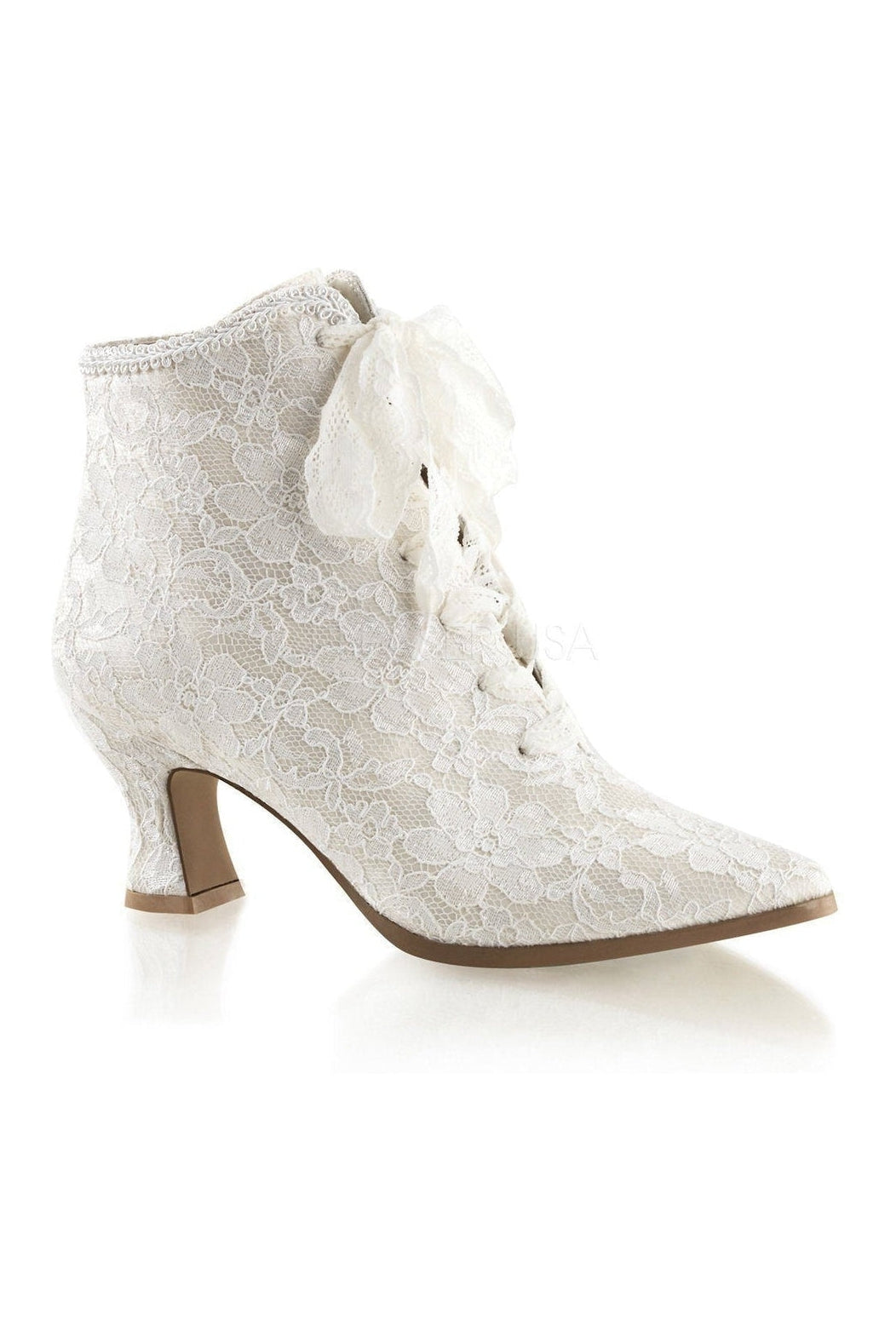 Fabulicious VICTORIAN-30 Ankle Boot in Ivory Satin from SexyShoes.com