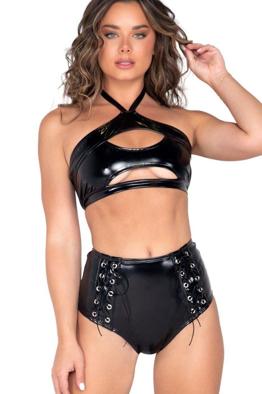 Vinyl Cutout Top-Crop Tops-Roma Dancewear-Black-L-SEXYSHOES.COM
