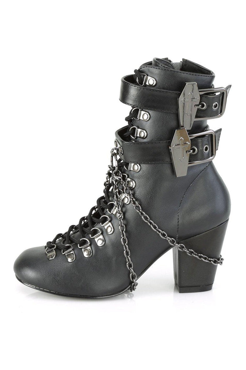 Demonia VIVIKA-128 Ankle Boot in Black Faux Leather