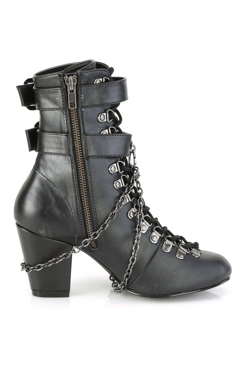 Demonia VIVIKA-128 Ankle Boot in Black Faux Leather