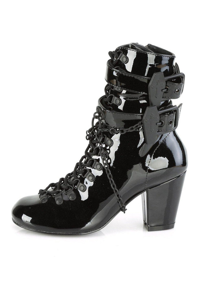 Demonia VIVIKA-128 Ankle Boot in Black Patent