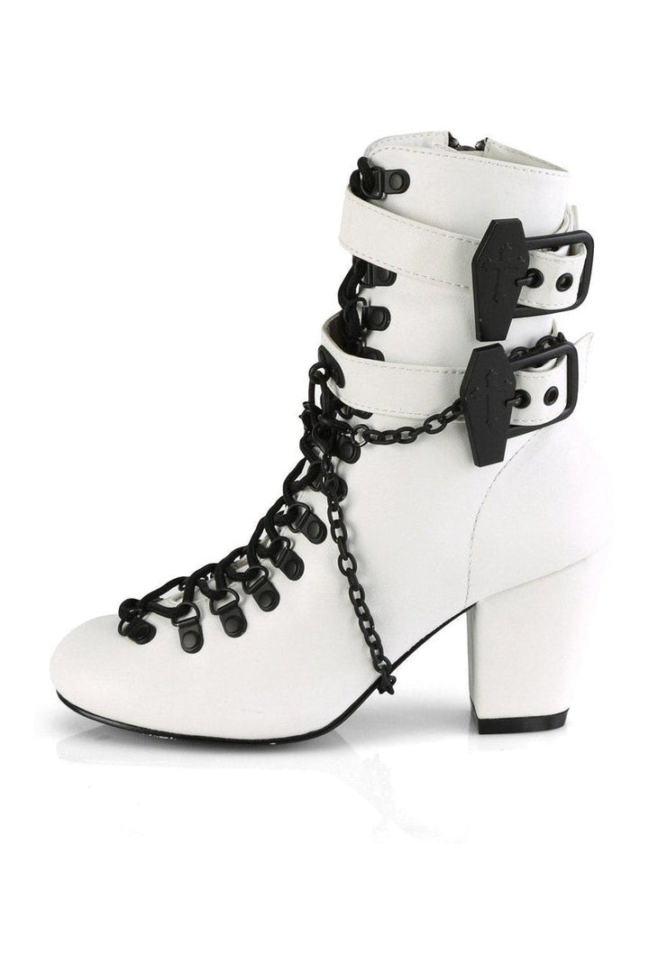 VIVIKA-128 Ankle Boot | White Faux Leather-Ankle Boots-Demonia-SEXYSHOES.COM