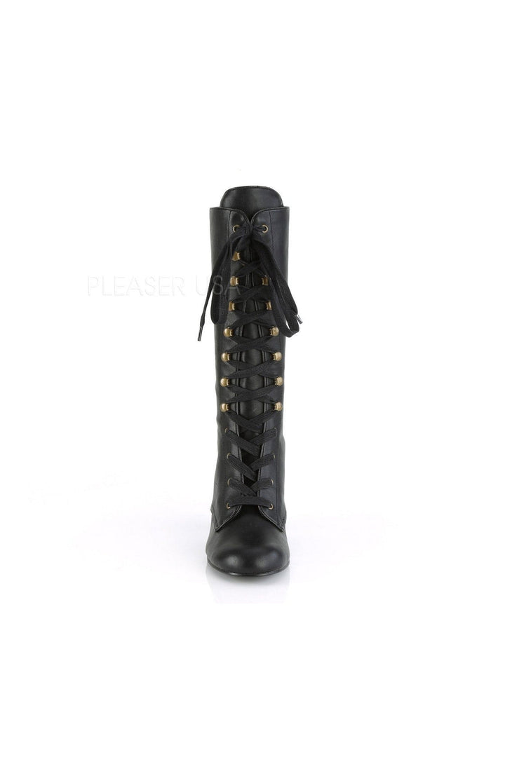 VIVIKA-205 Demonia Knee Boot | Black Faux Leather-Demonia-SEXYSHOES.COM