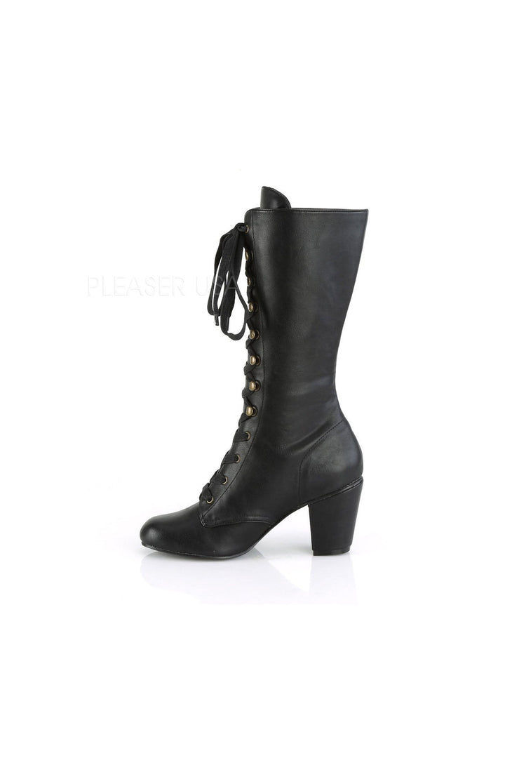 VIVIKA-205 Demonia Knee Boot | Black Faux Leather-Demonia-SEXYSHOES.COM