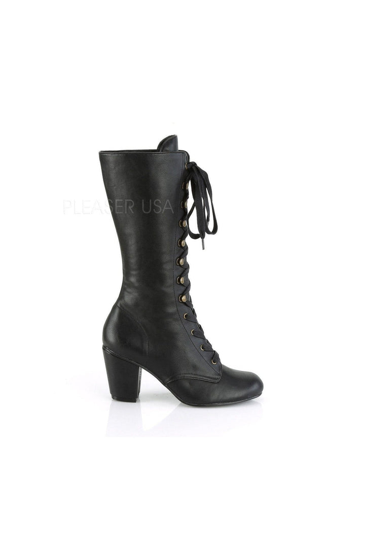 VIVIKA-205 Demonia Knee Boot | Black Faux Leather-Demonia-SEXYSHOES.COM