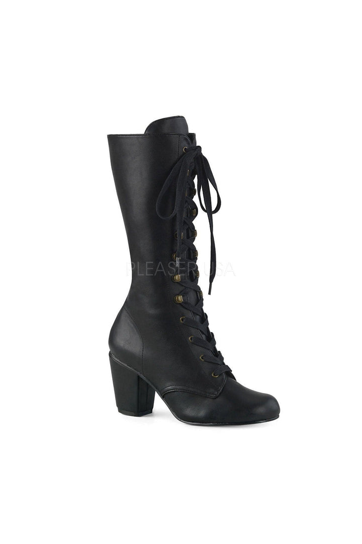 VIVIKA-205 Demonia Knee Boot | Black Faux Leather-Demonia-SEXYSHOES.COM