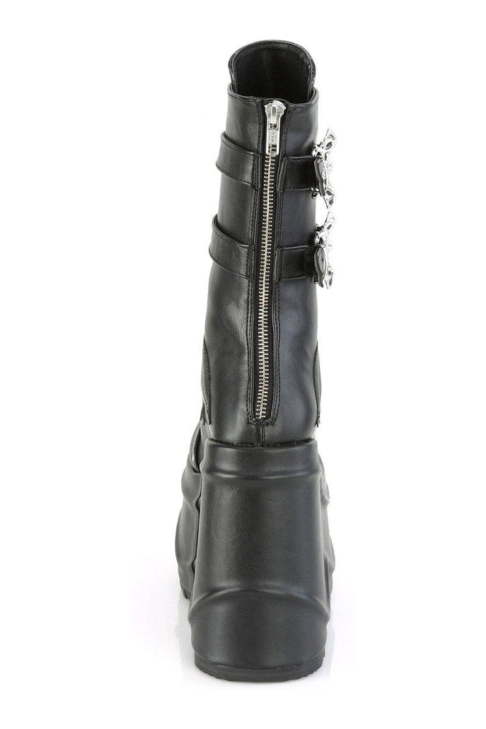 WAVE-150 Knee Boot | Black Faux Leather-Knee Boots-Demonia-SEXYSHOES.COM