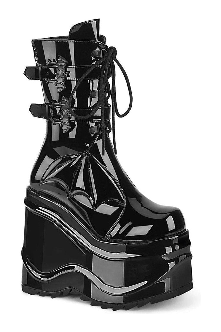 WAVE-150 Knee Boot | Black Patent-Knee Boots-Demonia-SEXYSHOES.COM