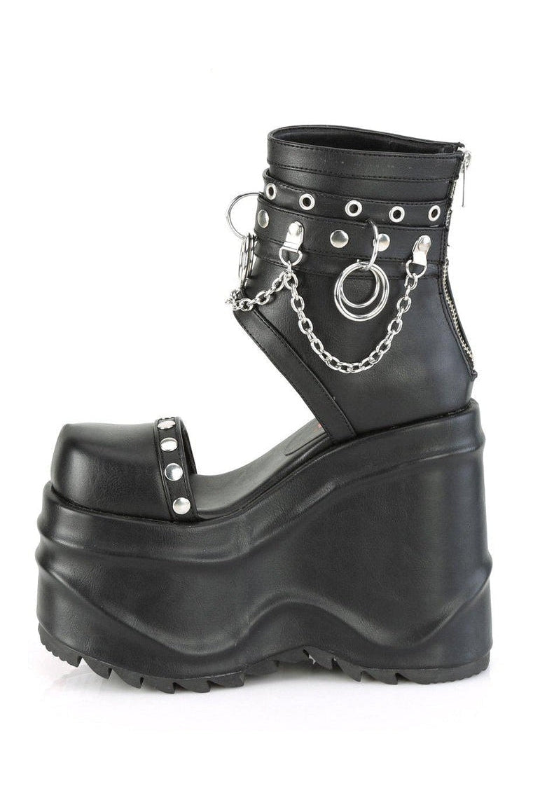 WAVE-22 Ankle Boot | Black Faux Leather-Ankle Boots-Demonia-SEXYSHOES.COM