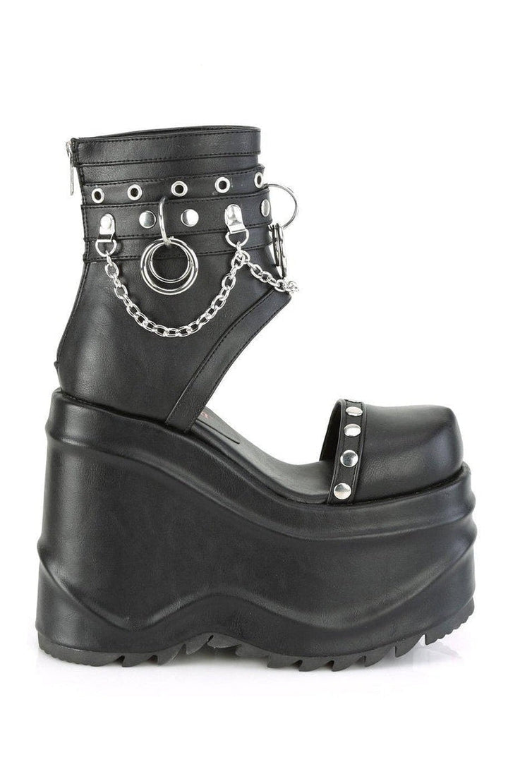 WAVE-22 Ankle Boot | Black Faux Leather-Ankle Boots-Demonia-SEXYSHOES.COM