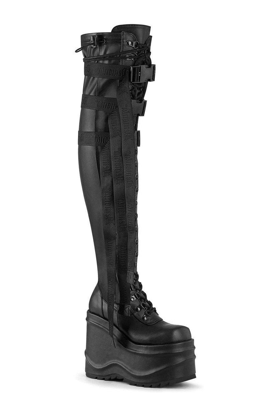 WAVE-315 Thigh Boot | Black Faux Leather-Thigh Boots-Demonia-SEXYSHOES.COM
