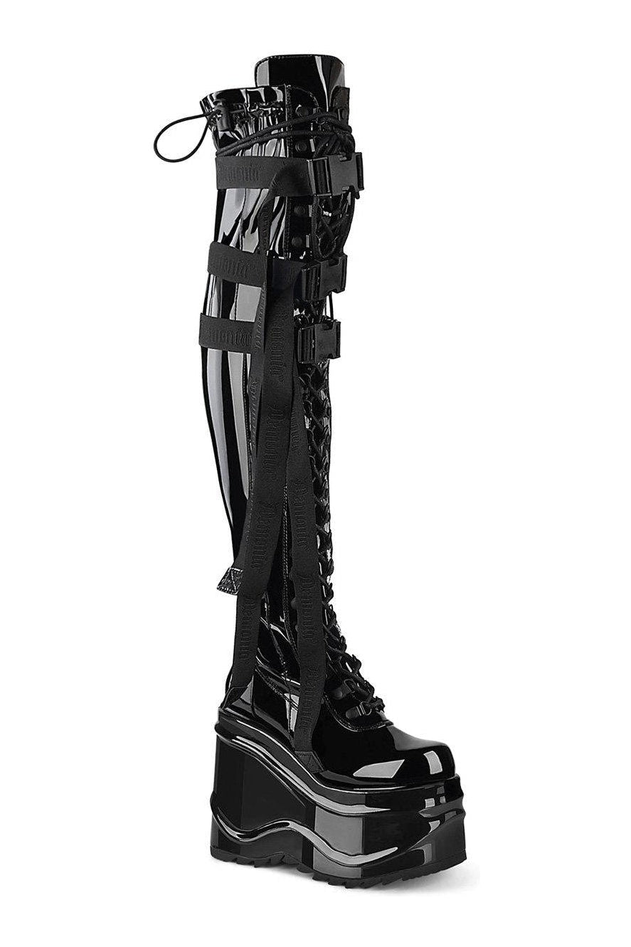 Demonia WAVE-315 Thigh Boot in Black Patent from SexyShoes.com