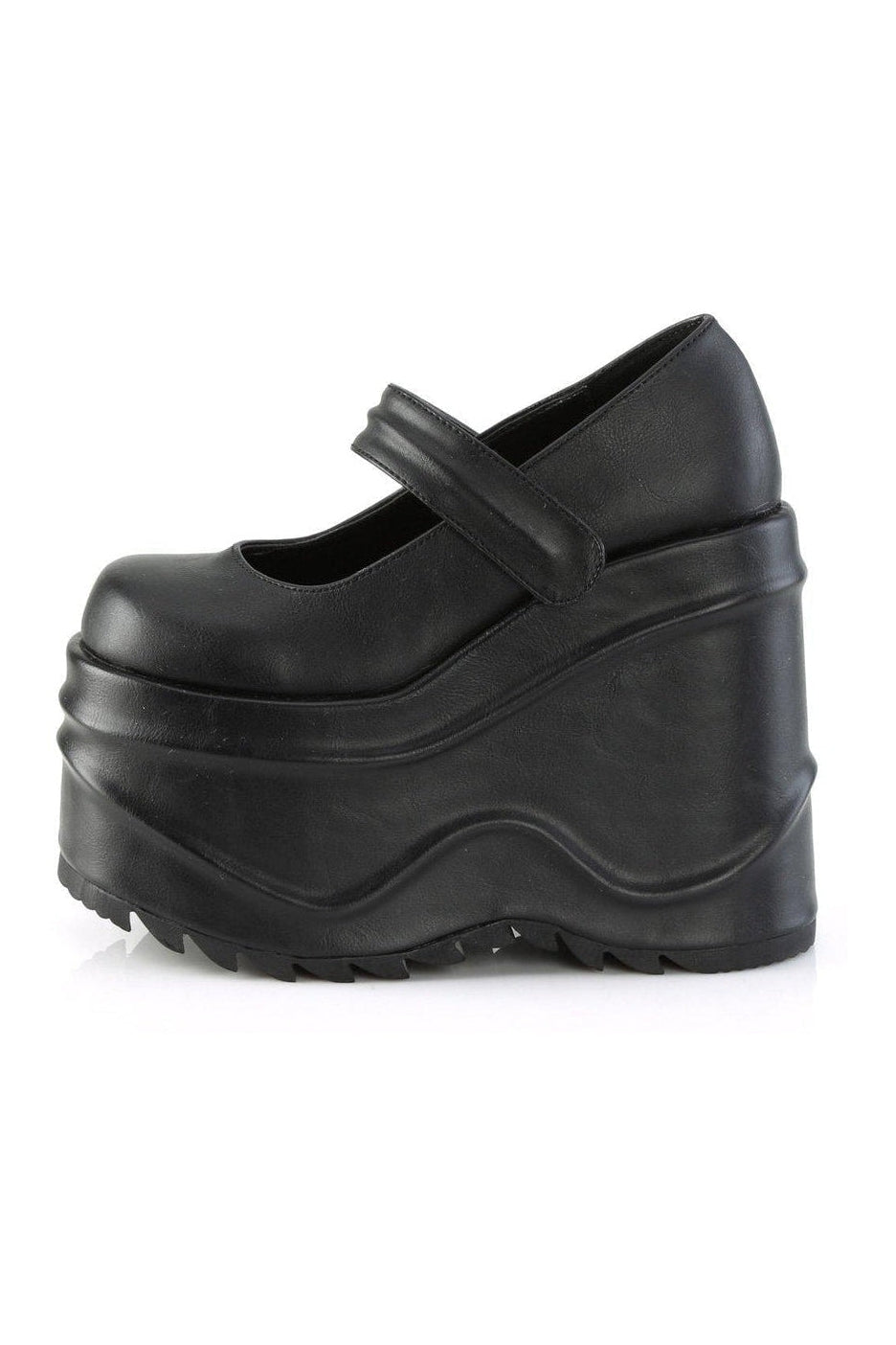 WAVE-32 Mary Jane | Black Faux Leather-Mary Janes-Demonia-SEXYSHOES.COM