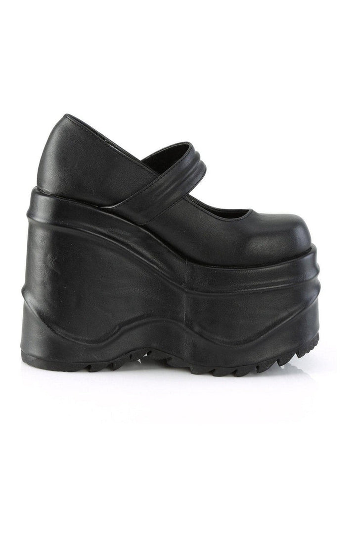 WAVE-32 Mary Jane | Black Faux Leather-Mary Janes-Demonia-SEXYSHOES.COM