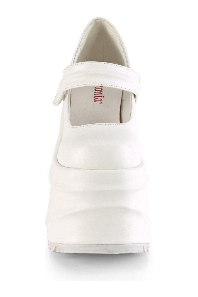 Demonia WAVE-32 Mary Jane in White Faux Leather