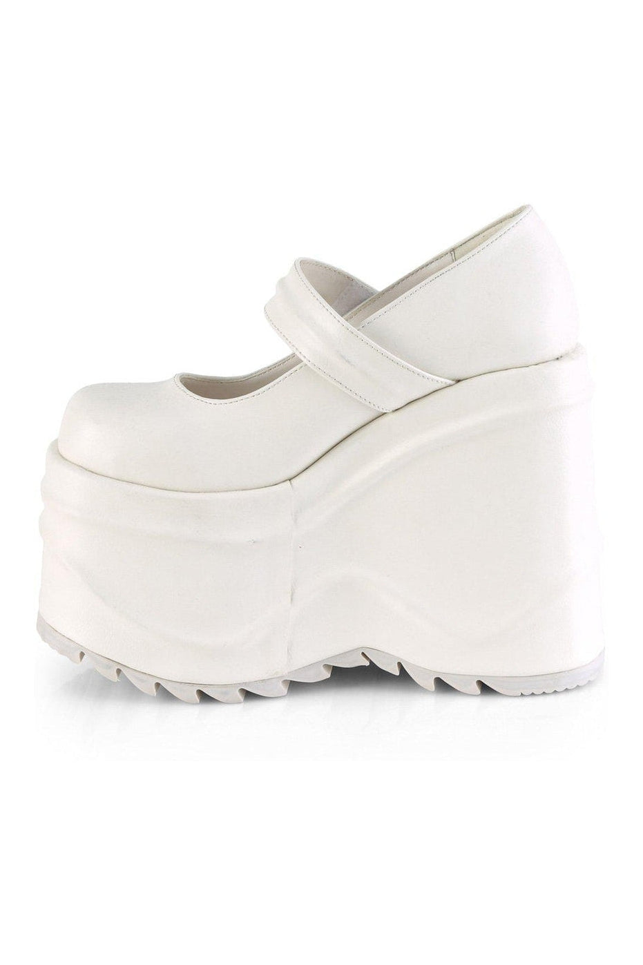 Demonia WAVE-32 Mary Jane in White Faux Leather