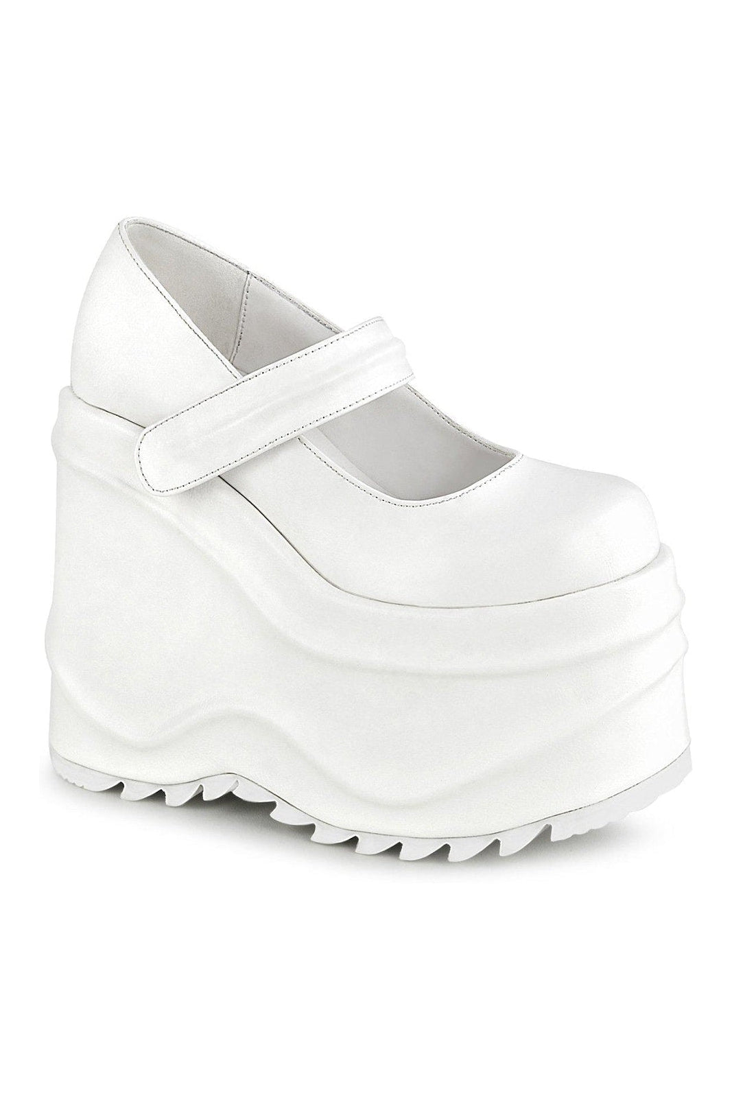 WAVE-32 Mary Jane | White Faux Leather-Mary Janes-Demonia-SEXYSHOES.COM