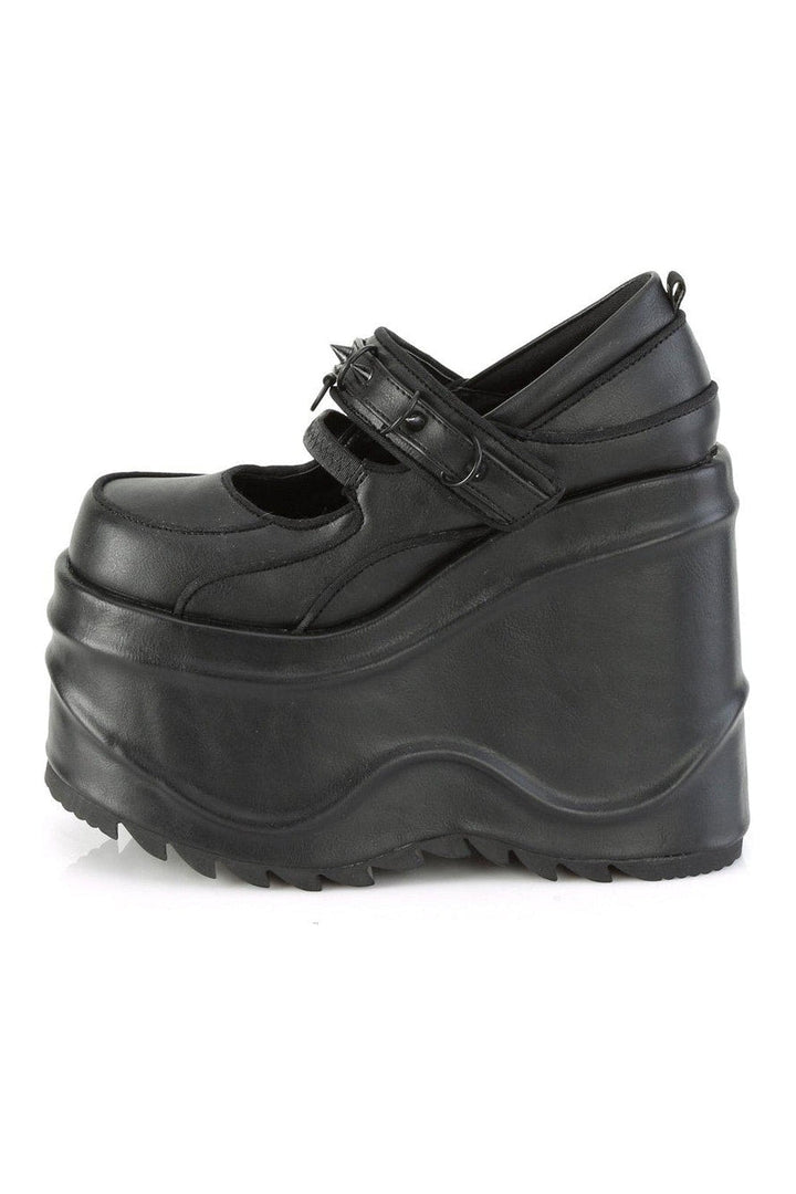 WAVE-48 Mary Jane | Black Faux Leather-Mary Janes-Demonia-SEXYSHOES.COM