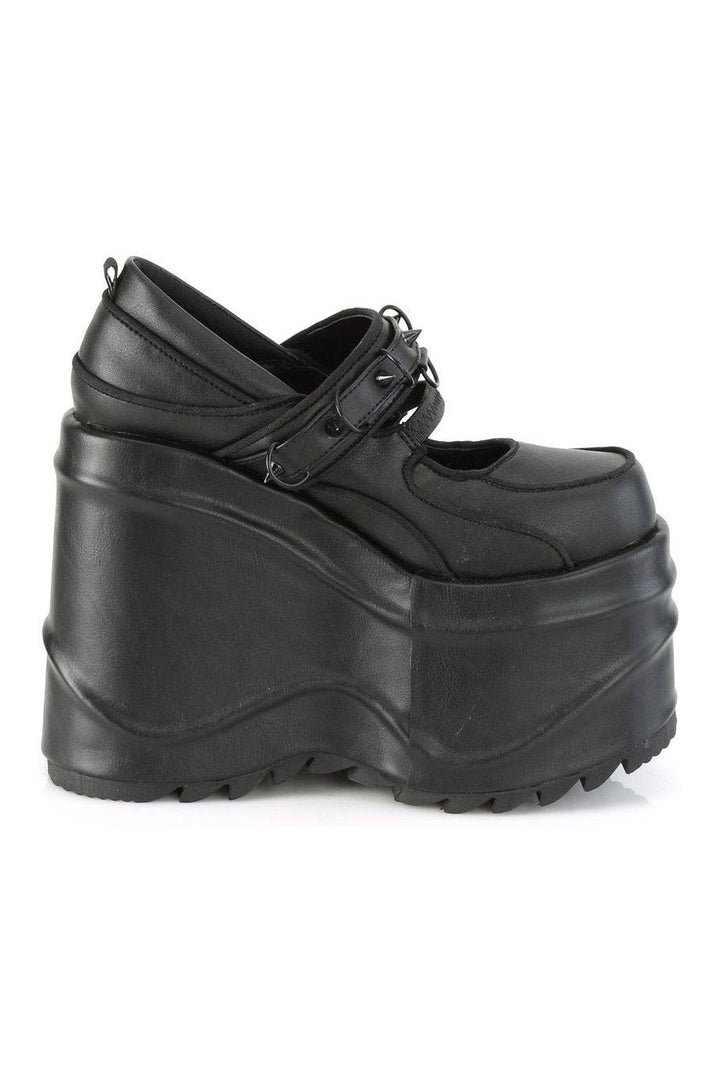 WAVE-48 Mary Jane | Black Faux Leather-Mary Janes-Demonia-SEXYSHOES.COM
