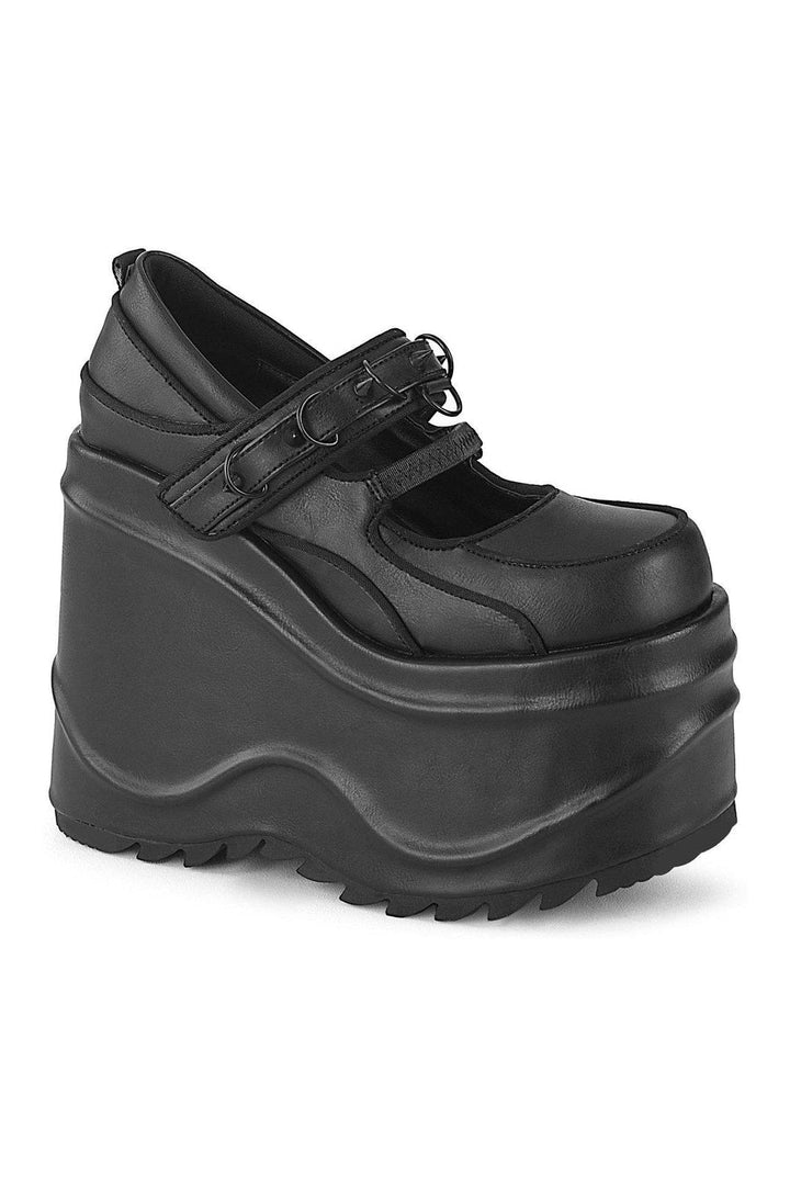 WAVE-48 Mary Jane | Black Faux Leather-Mary Janes-Demonia-SEXYSHOES.COM