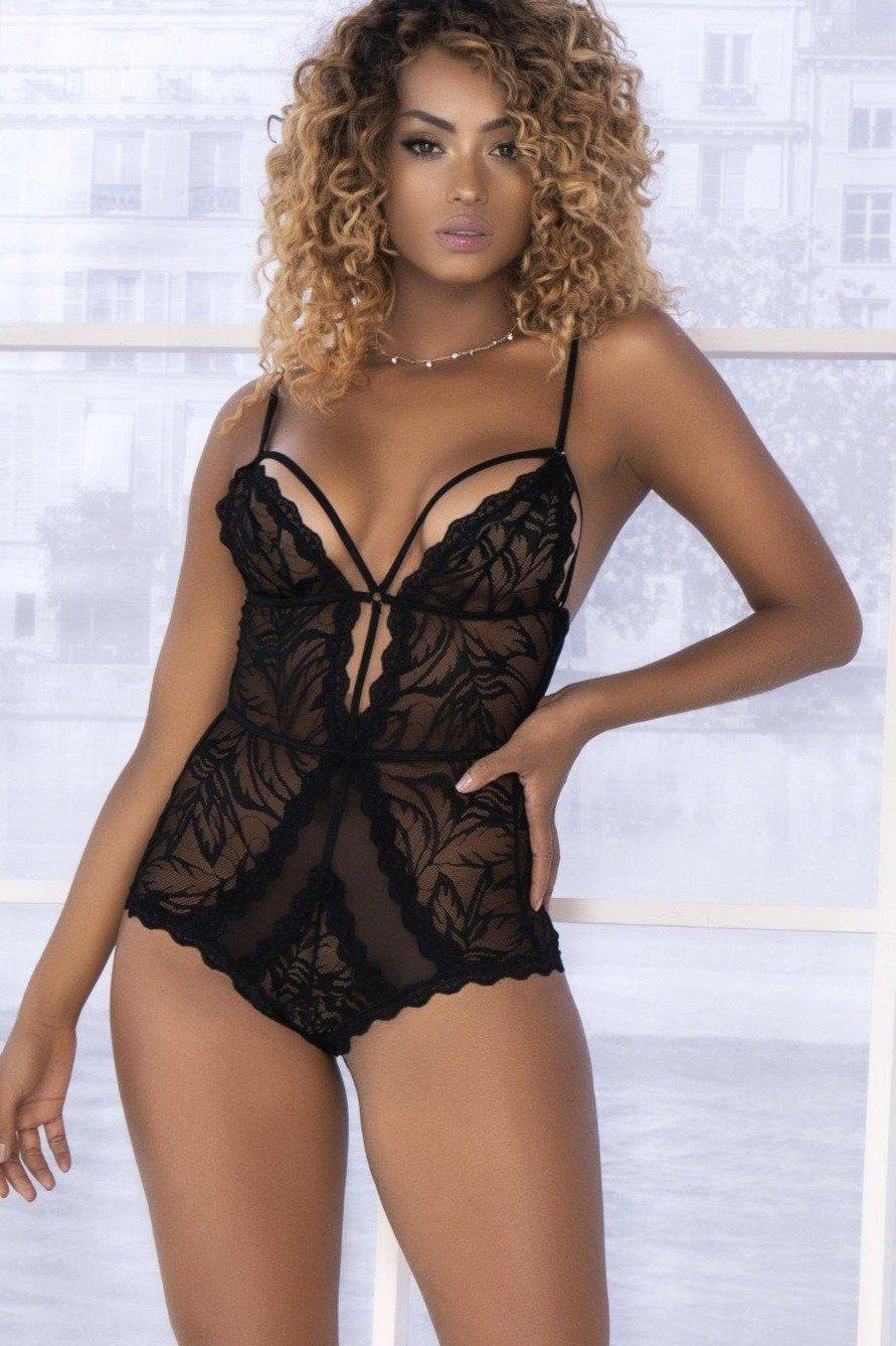 Wavy Trim Mesh and Lace Teddy-Teddies-Mapale-SEXYSHOES.COM