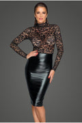 Wetlook and Lace Midi Dress