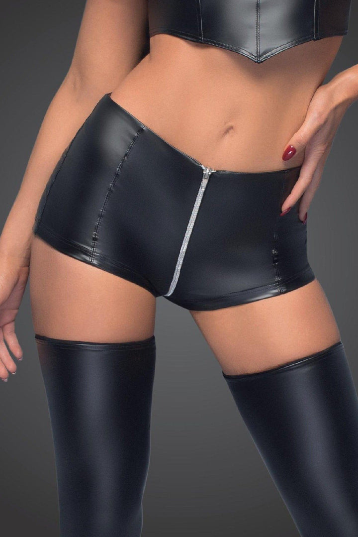 Wetlook Fetish Shorts wirh Front Zipper-Noir Handmade-SEXYSHOES.COM