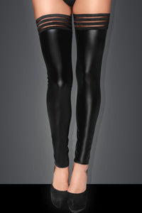 Noir Handmade Wetlook Stockings With Elastic Stay Up Bands in Black Wetlook from SexyShoes.com