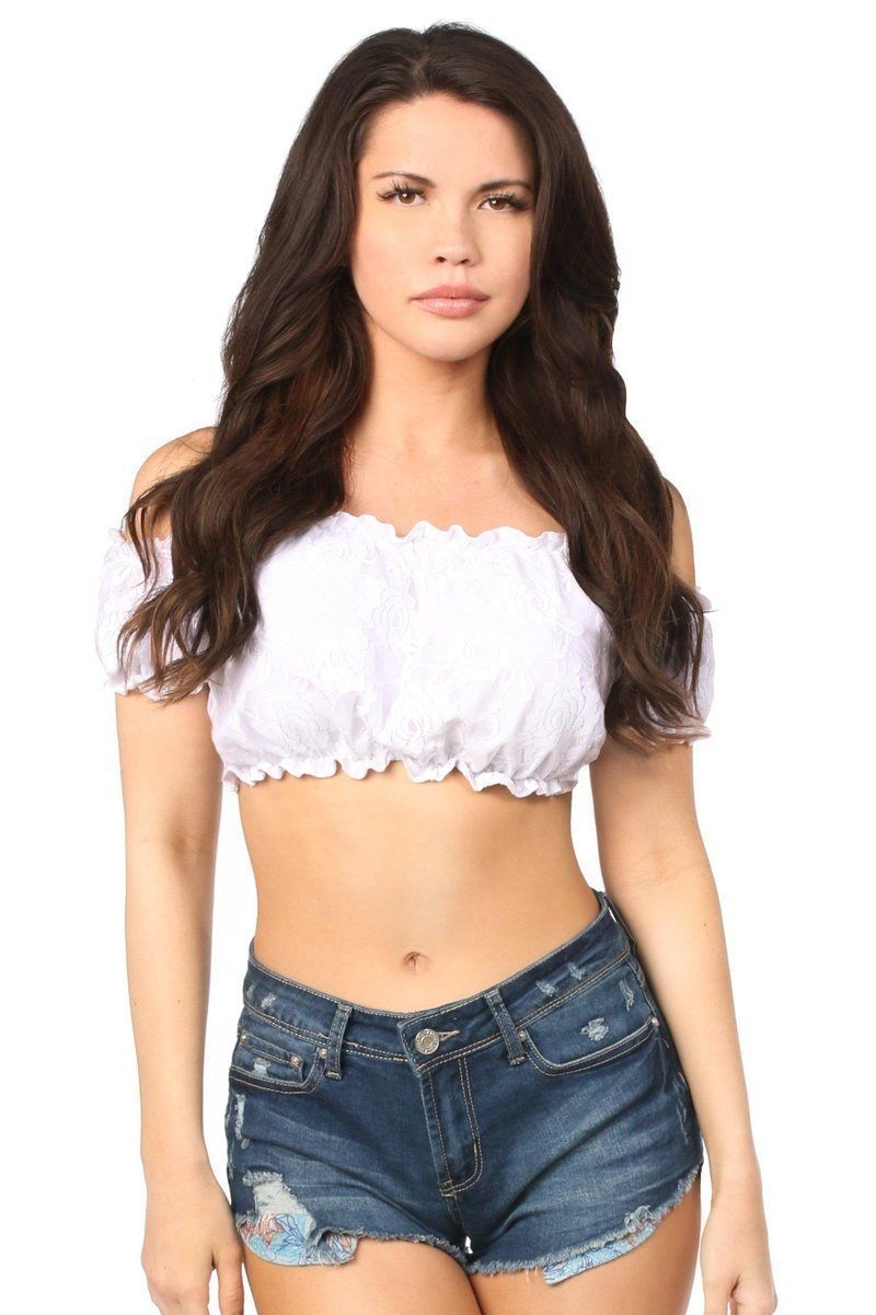 White Lined Lace Short Sleeve Peasant Top by Daisy-Daisy Corsets-SEXYSHOES.COM