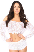 White Sheer Lace Long Sleeve Peasant Top by Daisy